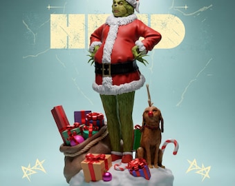 Grinch, file STL di Natale, statua in resina per stampa 3D, modello da collezione.