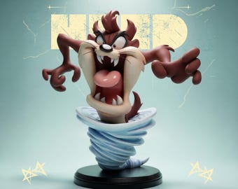 Taz STL Statue – Looney Tunes Tornado Collectible | Cartoon Character 3D Print Model