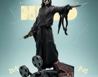 Pacote de arquivos STL do assassino de terror inspirado no Ghostface, incluindo estátua e busto completos para impressão 3D.