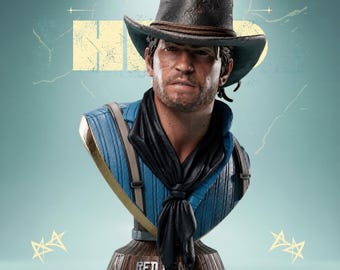 Arquivo STL para impressão 3D de busto de cowboy inspirado em Arthur Morgan - Busto de colecionador do Velho Oeste