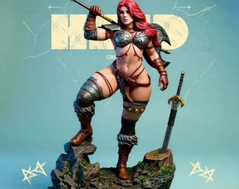 Red Sonja STL Figura in scala 1:6 / Statua della regina guerriera barbara / Combattente con spada fantasy in stampa 3D