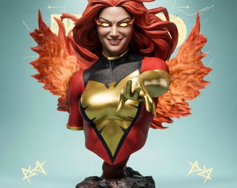 Busto di Jean Grey Fenice, file STL, Marvel Cosmic Fire Mutant, stampa 3D in resina, busto da collezione