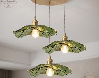 Vintage Flower Glass Pendant Light, Retro Bedroom Ceiling Fixture, Cottagecore Decor Lamp