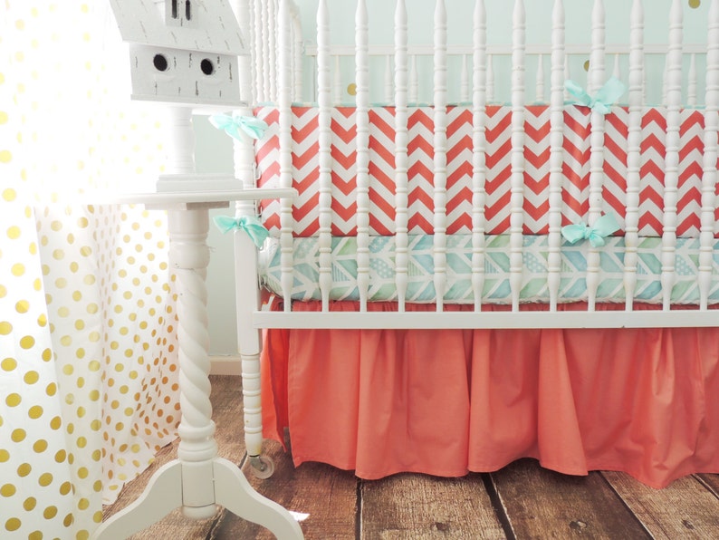 Aqua and coral crib bedding Clearance