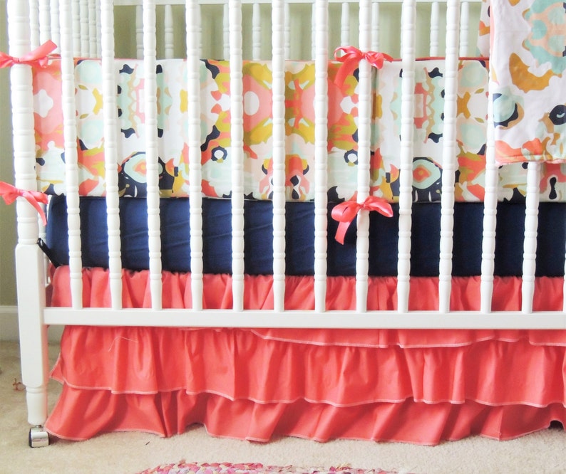 Custom Crib Bedding Aqua and Coral Baby Bedding Coral Etsy