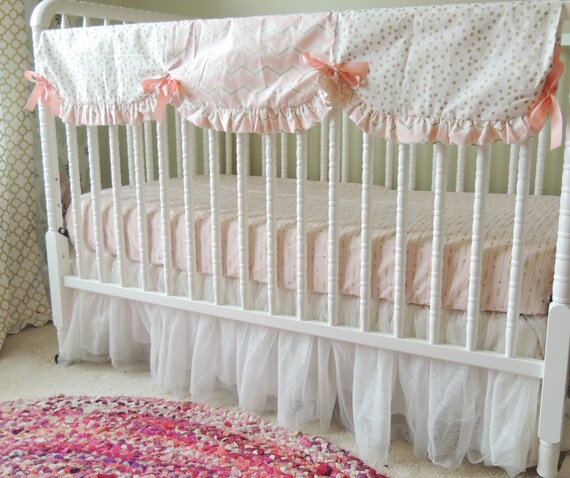 coral and gold crib bedding