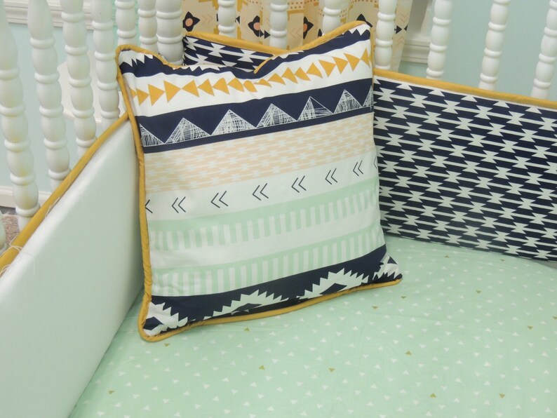 Aztec Themed Crib Bedding in Mint Peach Gold and Navy Blue Etsy