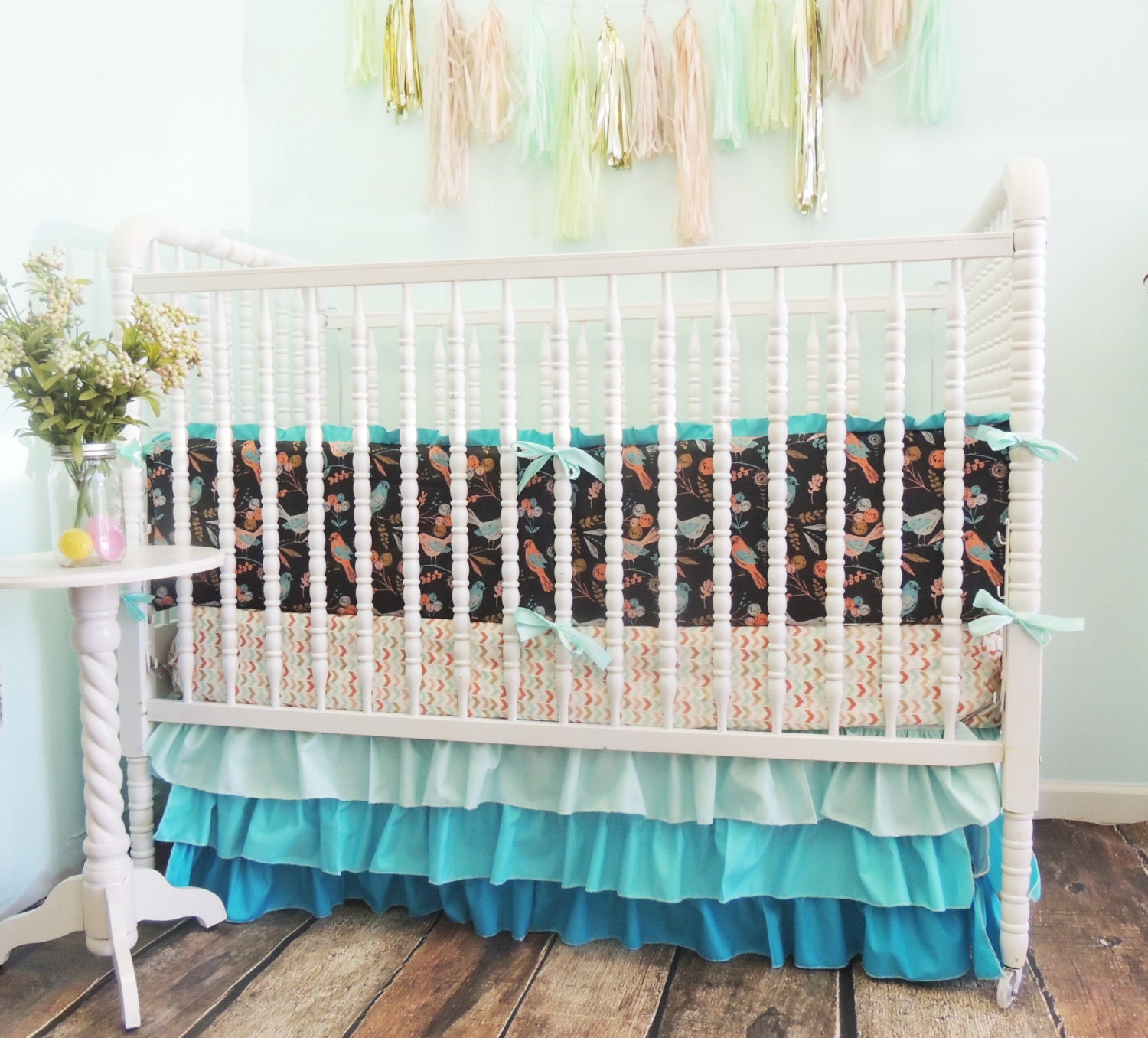 aqua crib skirt