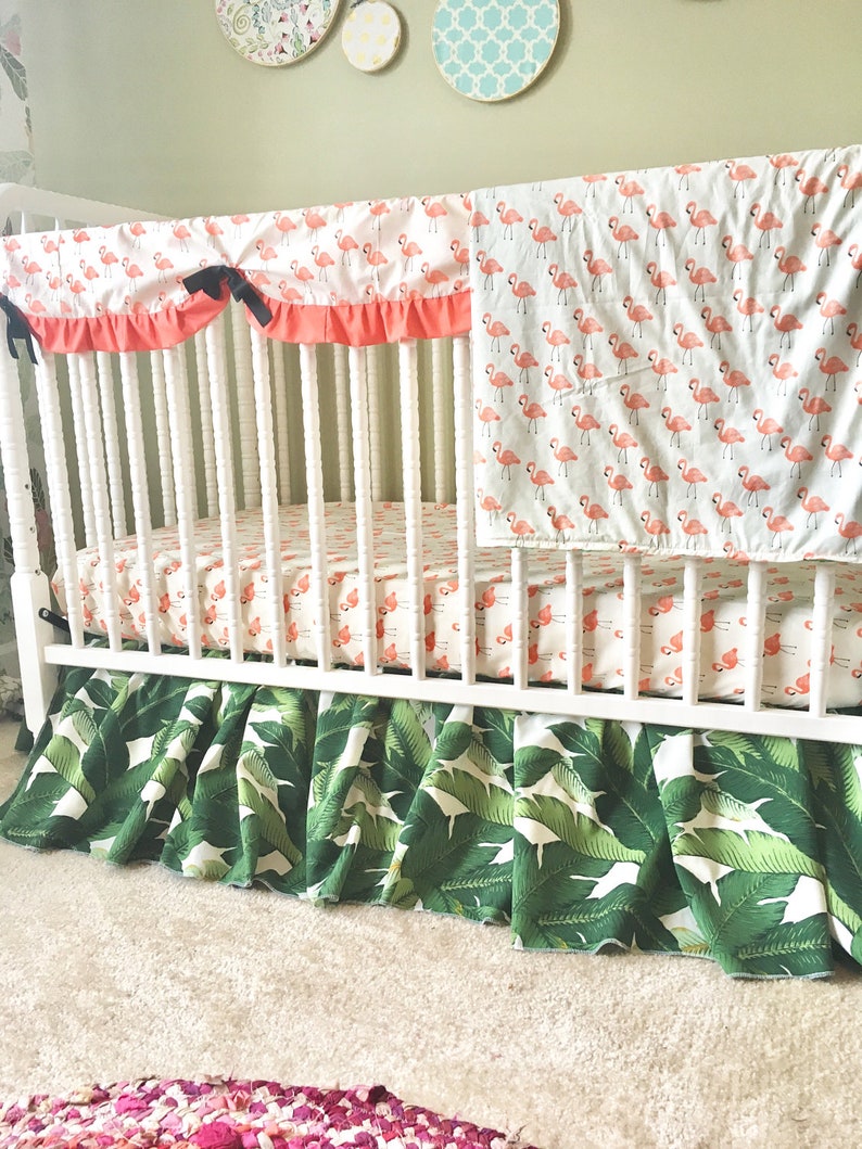 Custom Crib Bedding in Flamingo and Palm Leaves Flamingo Baby Etsy