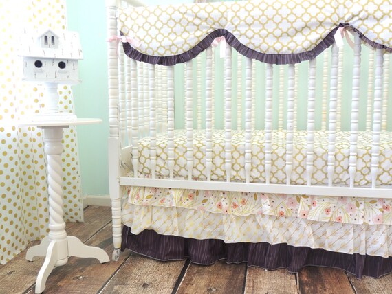 purple and gold crib bedding