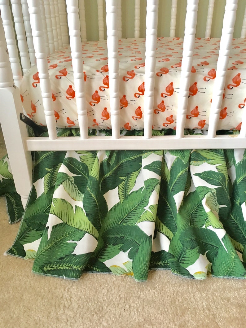 Custom Crib Bedding in Flamingo and Palm Leaves Flamingo Baby Etsy