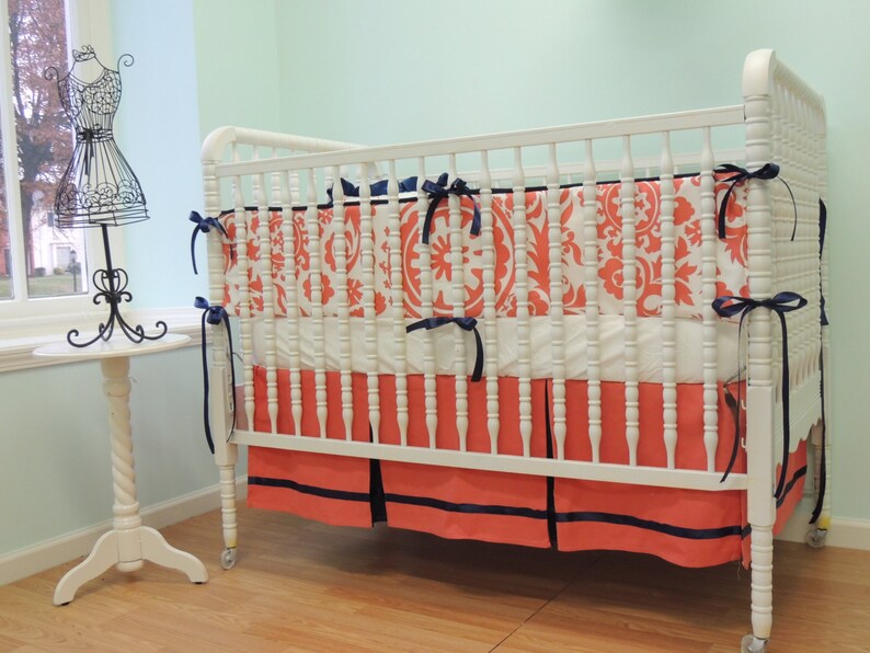 Coral and Navy Boutique Baby Blanket lined with Navy Minky Etsy