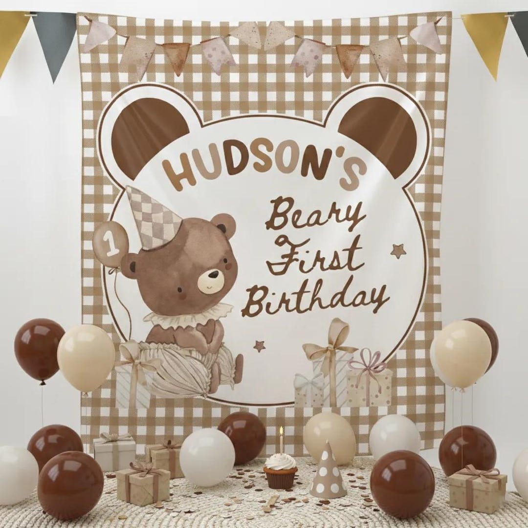 Personalized Beary First Birthday Banner, Teddy Bear 1st Birthday ...
