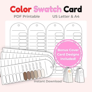 Cartões de amostra de marcadores imprimíveis, paleta de teste de cores, tabela de amostras de tinta, amostra de marcador à base de álcool, 12 cartões de amostra de cores (download em PDF)
