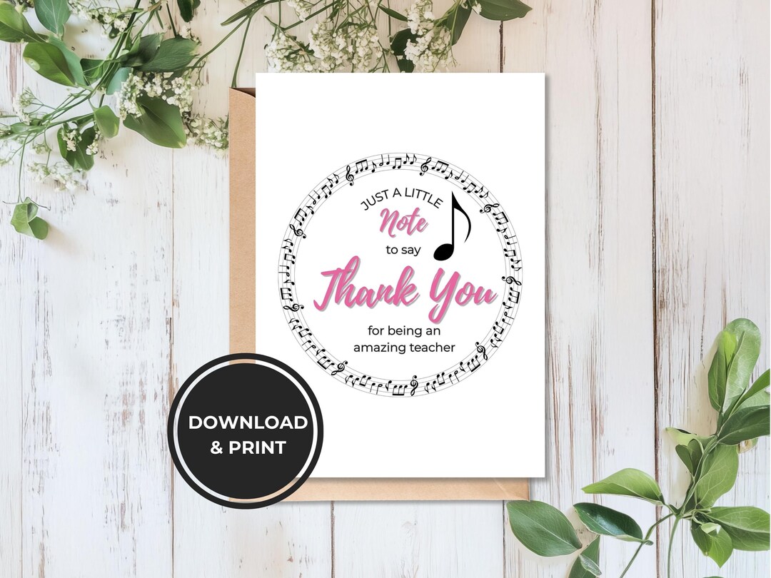 Music Teacher Appreciation Card, Thank You Card for Music Teacher ...