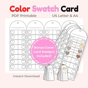 Printable Color Swatch Cards, Marker & Pencil Test Sheets, Test and Label Colors, Blank Color Swatches,  16 Color Cards (Digital Download)