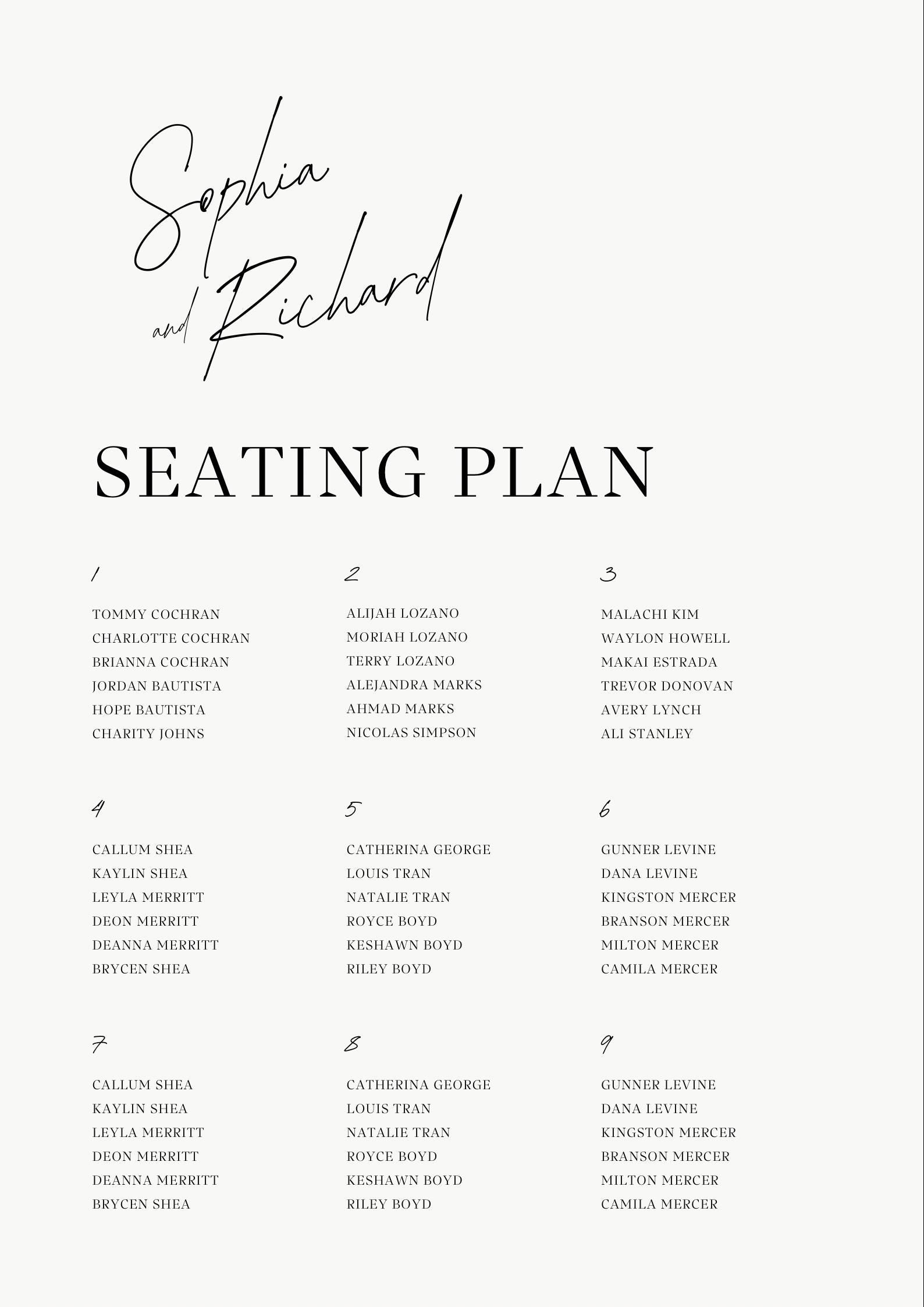 Editable Seating Chart Template Canva | Wedding Seating Plan Printable ...
