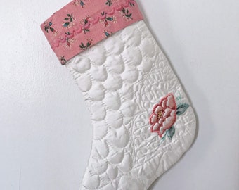 Vintage pink and white quilted stocking