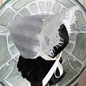 White organza striped baby bonnet vintage