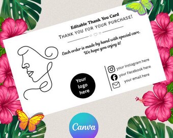 Editable Thank You Card Template, Small Business Order Insert, Canva Branding Card