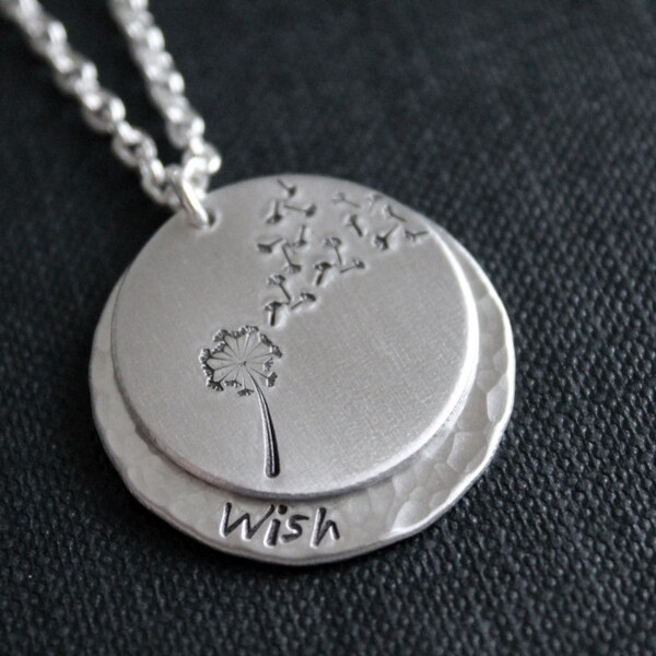 Metal Stamped Dandelion and Fluff Wish Necklace