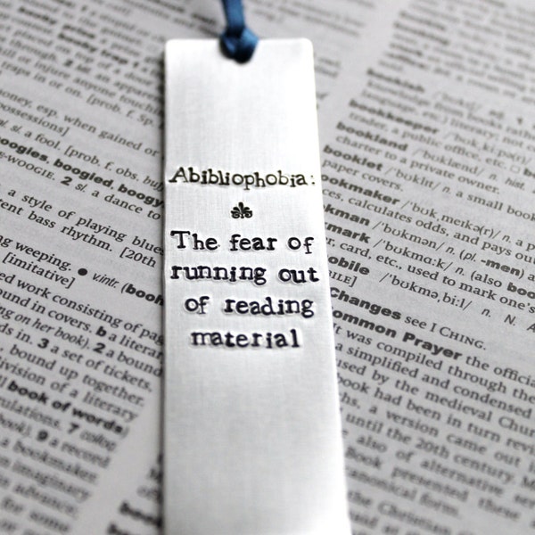 Abibliophobia : Dictionary Definition - Metal Stamped Personalised Bookmark Funny Humor