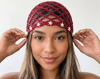 Crochet Headpiece | Crochet Mesh Hat | Lace Beanie | Handmade Summer Hat | Boho Headpiece | Summer Festival Beanie | Handmade Gift | B79D