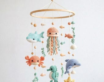 Handmade Crochet Ocean Crib Mobile | Sea Animals | Coastal Nursery Decor | Baby Shower Gift | Perfect Baby Shower Gift | L53D