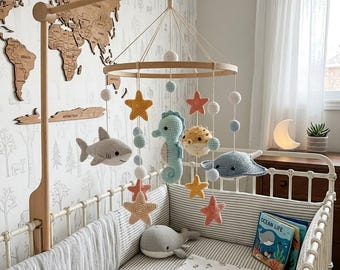 Crochet Ocean Baby Mobile | Sea Animals, Stars, Balls Nursery Decor | L81M