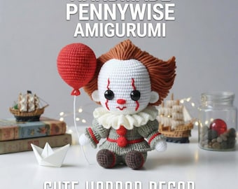 Pennywise Crochet Doll For Horror Lovers | Horror Amigurumi Collectible | Unique Horror Gift Idea |  Spooky Halloween Decor Doll