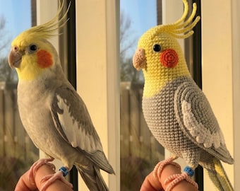 Crochet Cockatiel Parrot | Custom Pet Bird Replica | Handmade Amigurumi Bird | Unique Pet Keepsake Gift | Bird Lover Decor | L37M