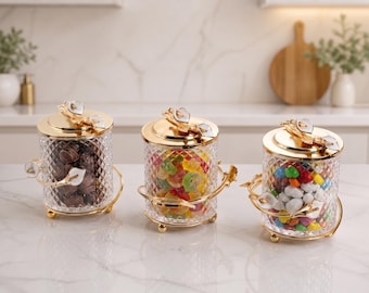Gouden glazen pot set van 3, kristallen keuken badkamer opbergdoos decoratieve opberger