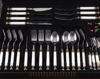 Gold Flatware Set 24 Pcs Stainless Steel Cutlery Titanium Coated Luxury Wedding Tableware for 6