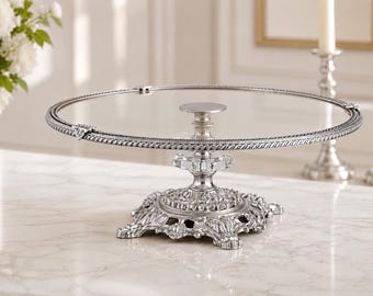 Silver Glass Cake Stand 30cm Pedestal Dessert Display