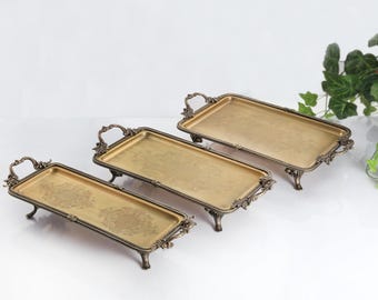 Vintage Ornate Serving Tray, Stainless Steel, Antique Home Decor Stand