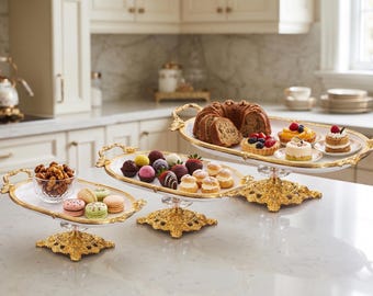 Vassoio da portata dorato, ovale, in porcellana, alzata per torta, vassoio da dessert, decorazione per tavolo da matrimonio, regalo di lusso