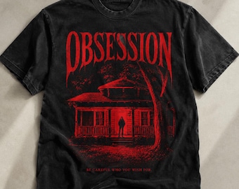 Camiseta "Ten cuidado con quién te enamoras" de la película Obsession (2026), camiseta "One Wish Willow" de terror gótico, camiseta "Comfort Colors Vintage Thriller Movie"