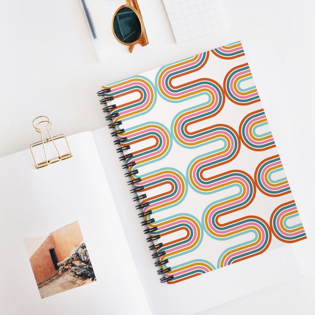 Retro Rainbow Geometric Pattern Spiral Notebook | Ruled - Etsy