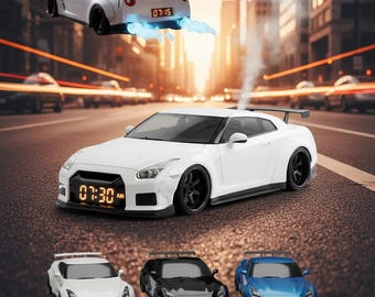 スポーツカー目覚まし時計：エンジン音とLEDデスクオーナメント