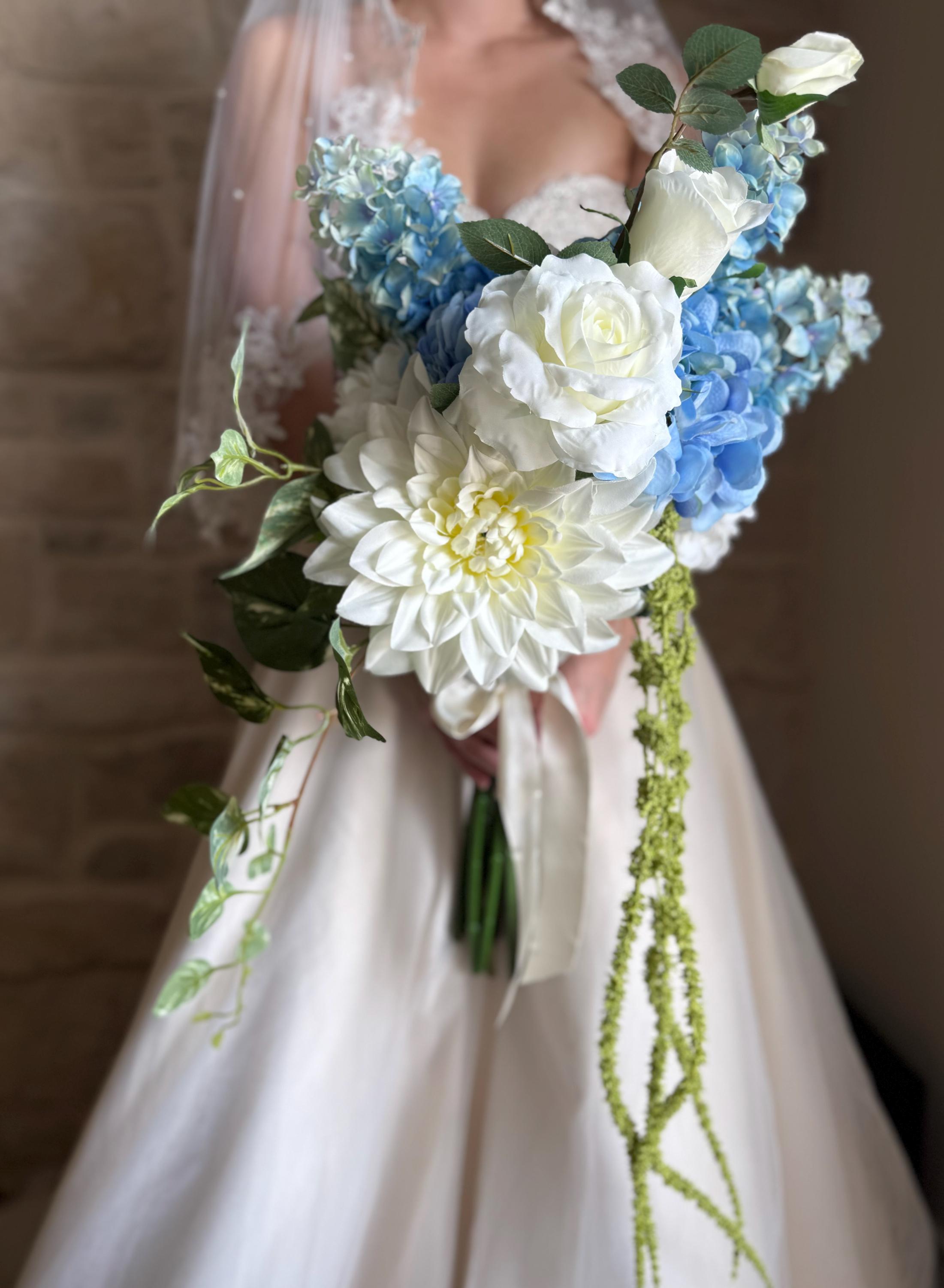 Blue White Faux Bridal Bouquet