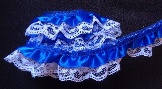 Satin Ruffle Lace Trim 3//4 inch wide Celadon Green//White selling by the yard
