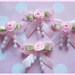 Satin Ribbon Bow w/ Rose & Beads Appliques -Pink set of 4