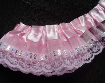 2 1/4 inch wide Pink Double Layer Ruffled lace Trim select length