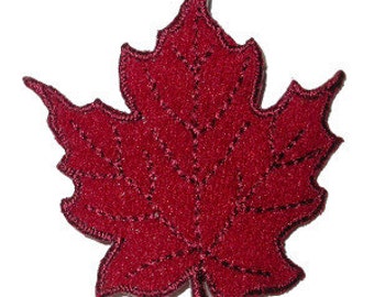 Iron On Patch Applique - Leaf Burgundy