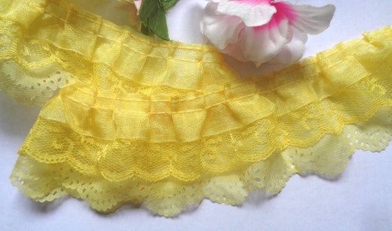 YELLOW~2 Inch Wide Ruffled Floral Lace Trim~By 5 Yards