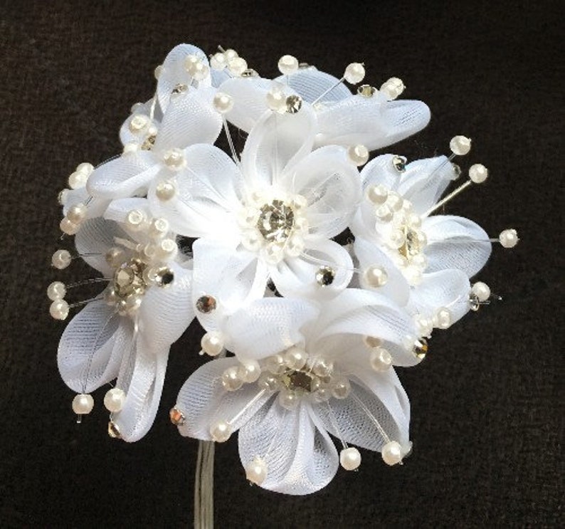 1 bunch 1.5 Ivory Organza Rhinestone Flower 6 flowers