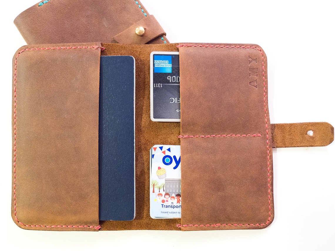 Leather Passport Wallet With Card Holder Hand Stitched. Etsy
