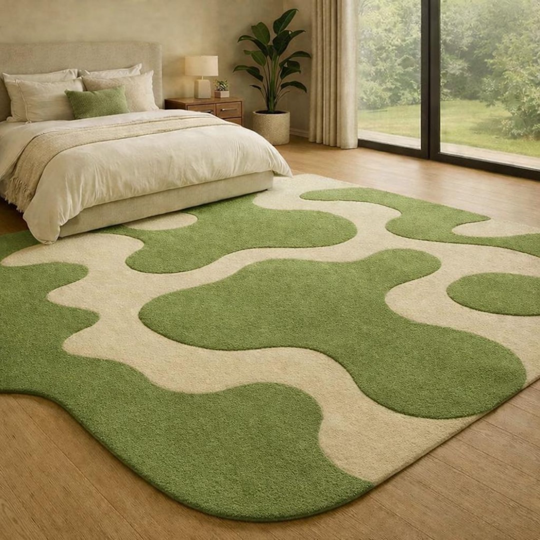 Hand Tufted Green Abstract Rug, Modern Organic Wavy Carpet - Etsy