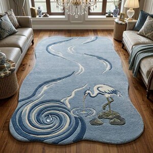 Hand Tufted Wool Heron Water Swirl Rug, Irregular Organic Shape Carpet