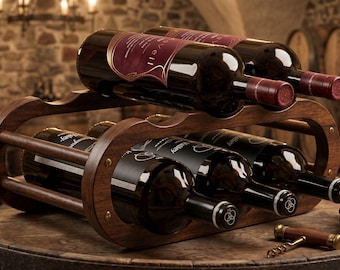 Natural Wood Wine Rack – Countertop Bottle Holder for Cabinet